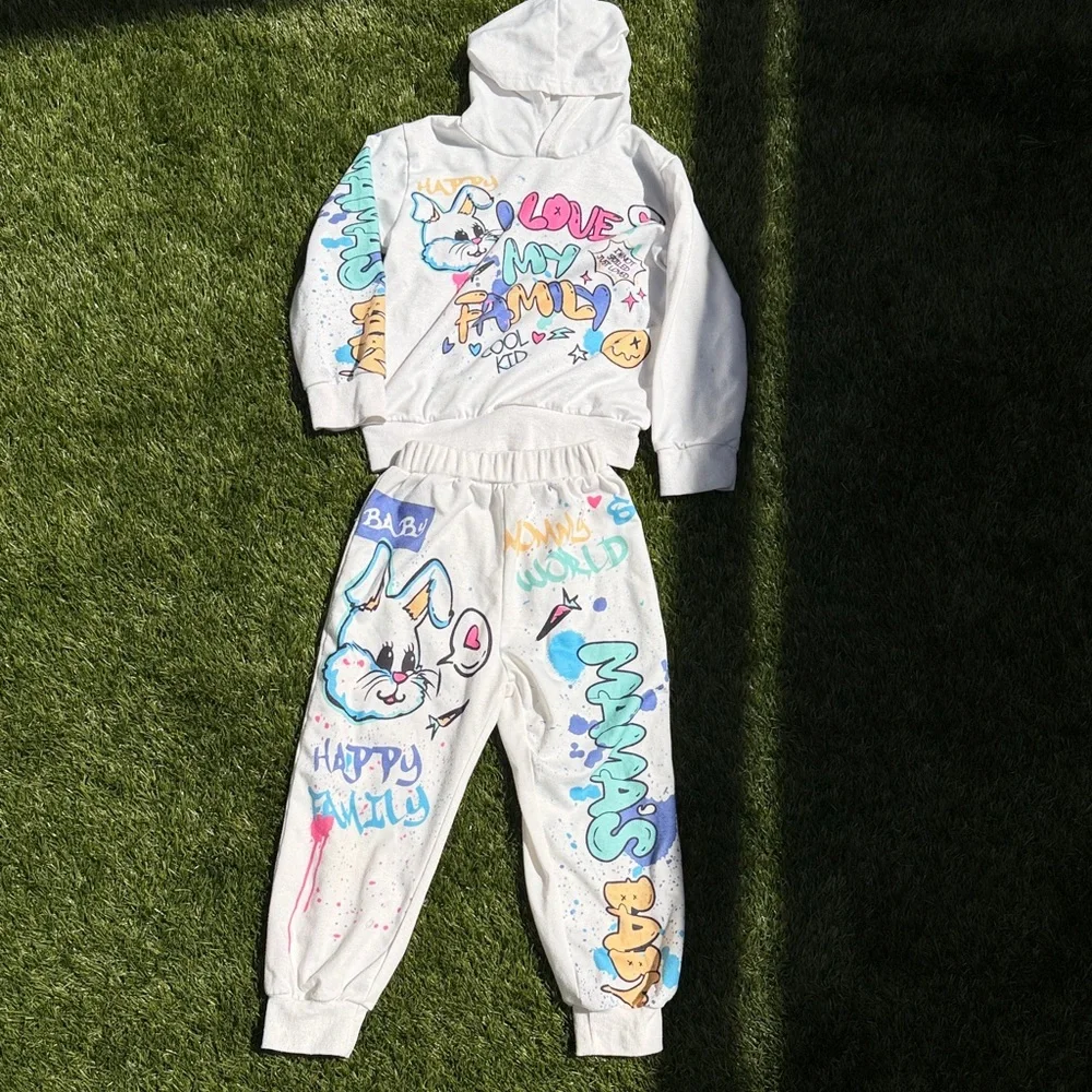 Kids colorful Graffiti Bunny Jogger set